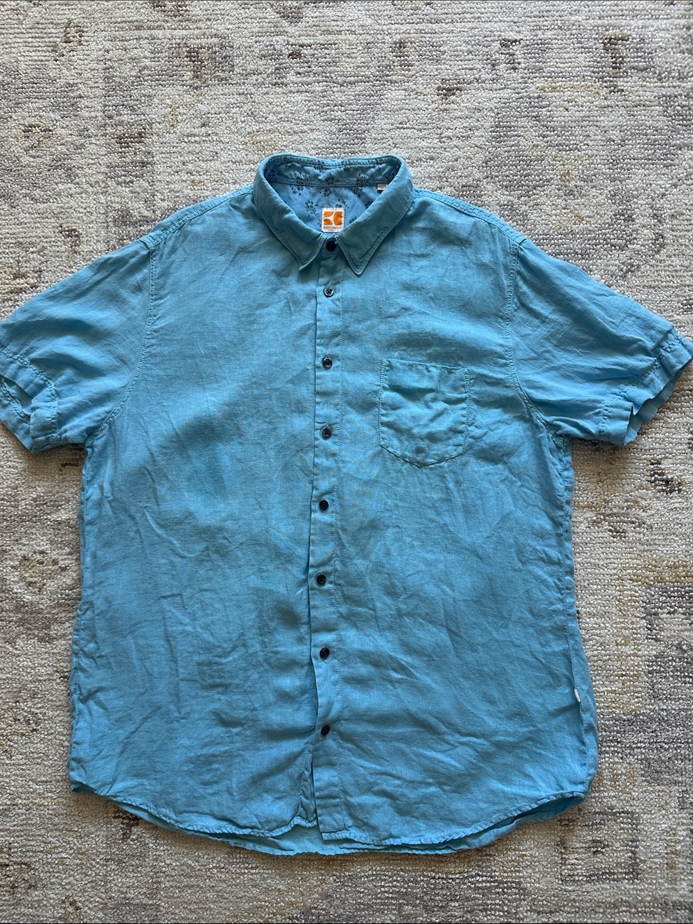 Boss Orange linen Short-Sleeve Button-Up Shirt - Blue